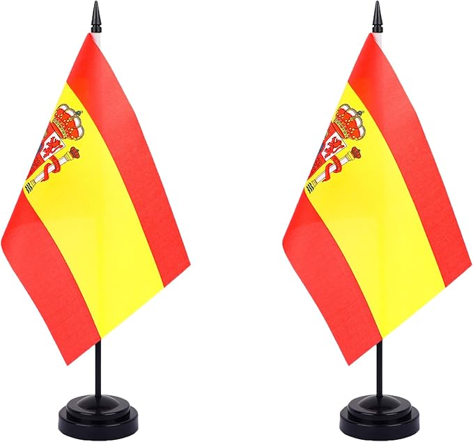 Spain Desk Flag 12" Solid Pole Deluxe Set Spanish Flags Banner Mini Small Spain by Unknown