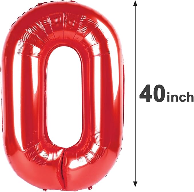 Red Number 0 Balloon 40 Inch, Large Red 0 Number Balloons, Foil Mylar Helium - Image 2