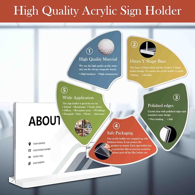 Acrylic Sign Holder 11 x 8.5 inches 6 Pack Horizontal Desktop Display Stand - Image 2