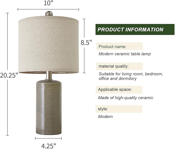 20.25/inch Modern Ceramic Table lamp Set of 2 Small Farmhouse Bedside lamp Dark - Image 9
