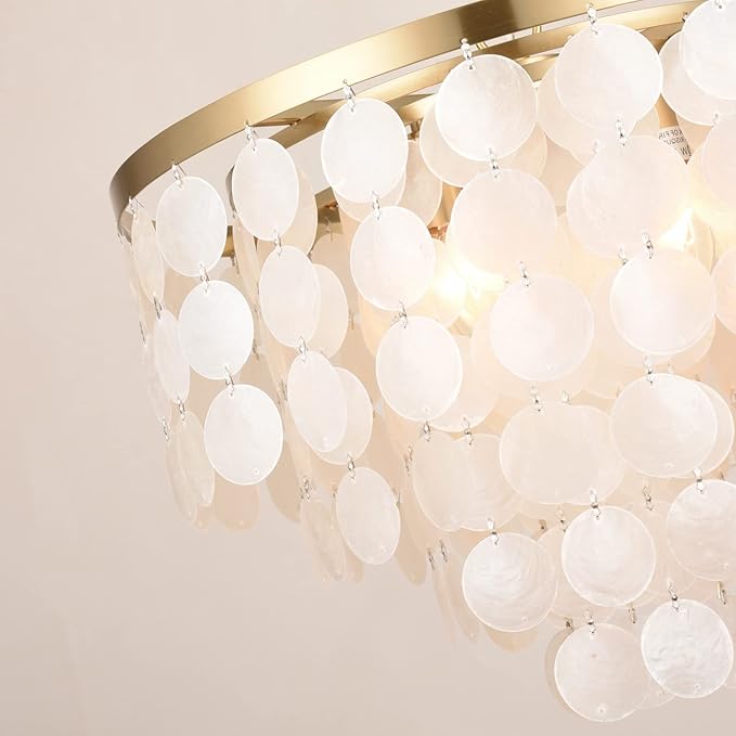 ALICE HOUSE 18.2" White Shell Chandeliers, Brushed Brass Finish, Coastal - Image 7