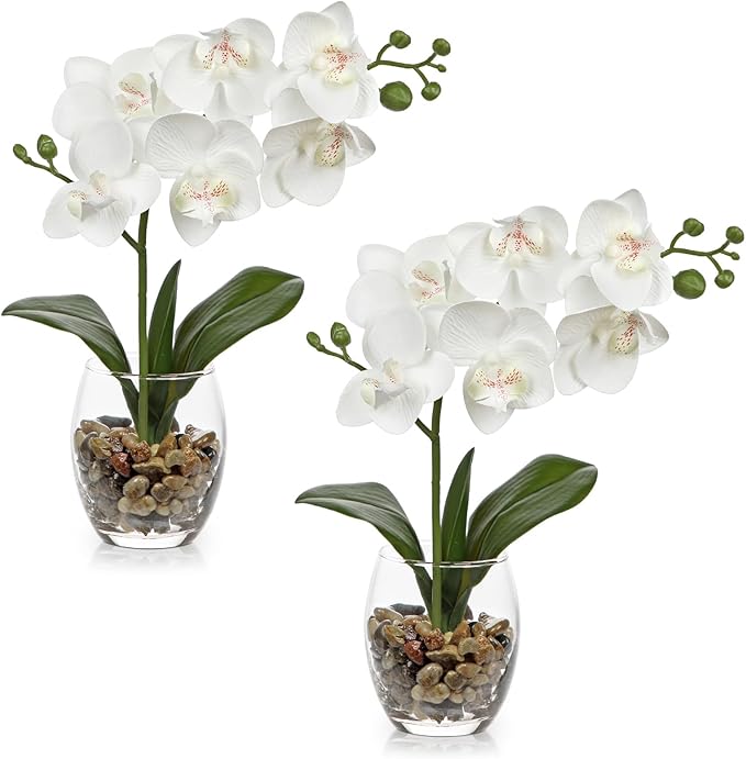 White Orchids Artificial Flowers by Oairse