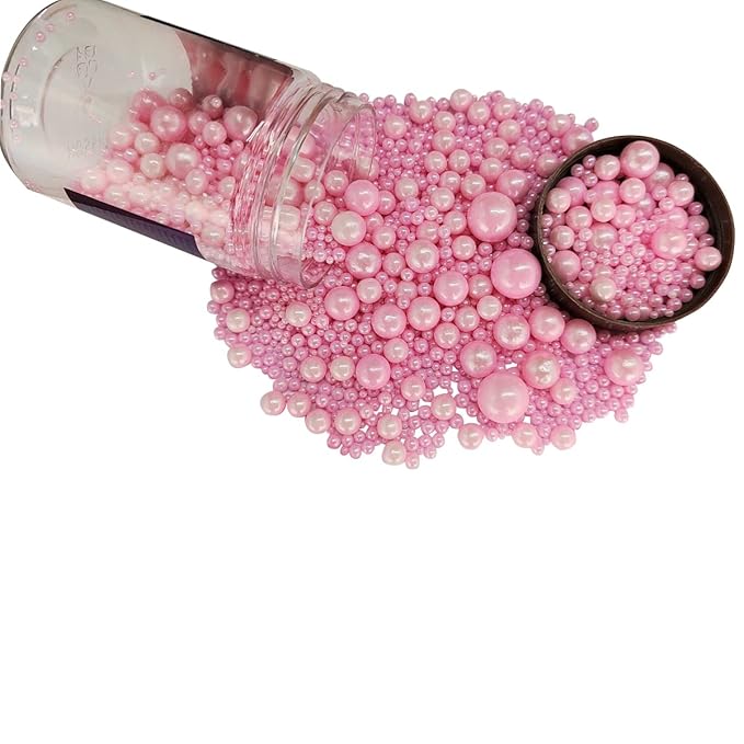 Edible Pink Sugar Pearls Candy Sprinkles 120G/ 4.23Ounce Baking Cake Sprinkles by Homankit