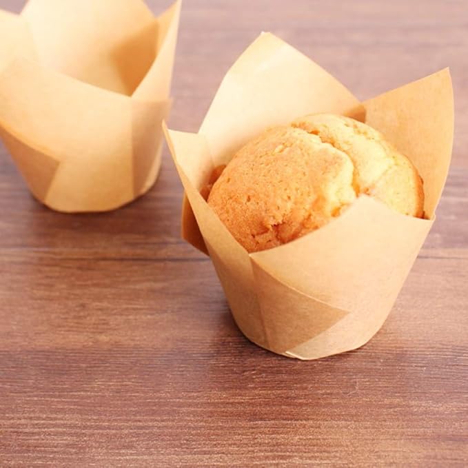 150pcs Tulip Cupcake Liners Natural Baking Cups Muffin Paper Liner Grease-Proof - Image 4