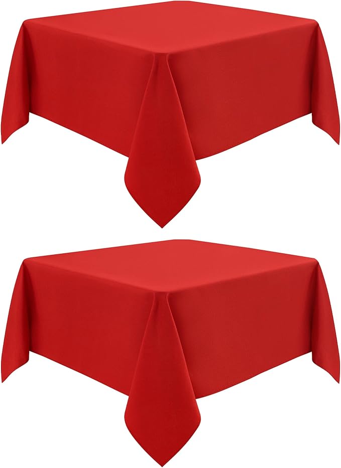 2 Pack Square Table Cloth 48X48 Inch Red Washable Fabric Tablecloth Polyester by mylacerhome
