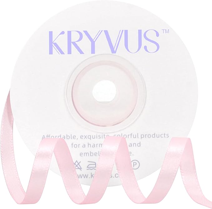 Baby Pink Satin Ribbon 1/4 inch X Continuous 25 Yards, Single Face Polyester by Kryvusribbon