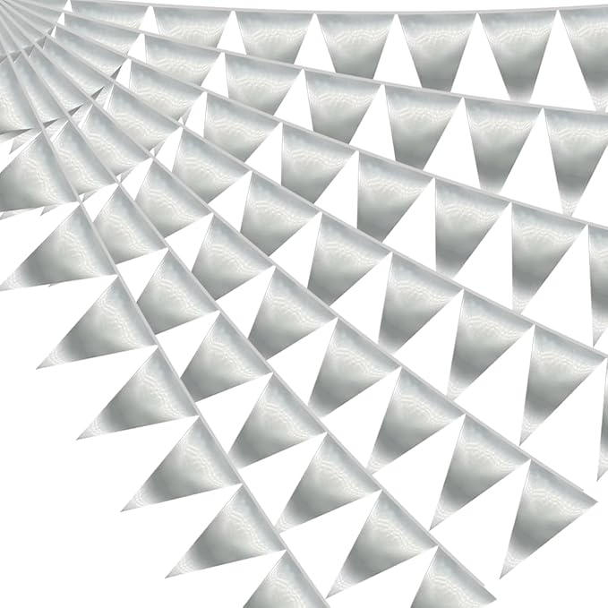 20M/65FT Silver Triangle Pennant Banner Flag Metallic Fabric Bunting Garland by raqieden