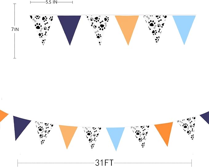 32Ft Orange Blue Dog Paw Party Decorations Puppy Paw Print Fabric Banner - Image 7