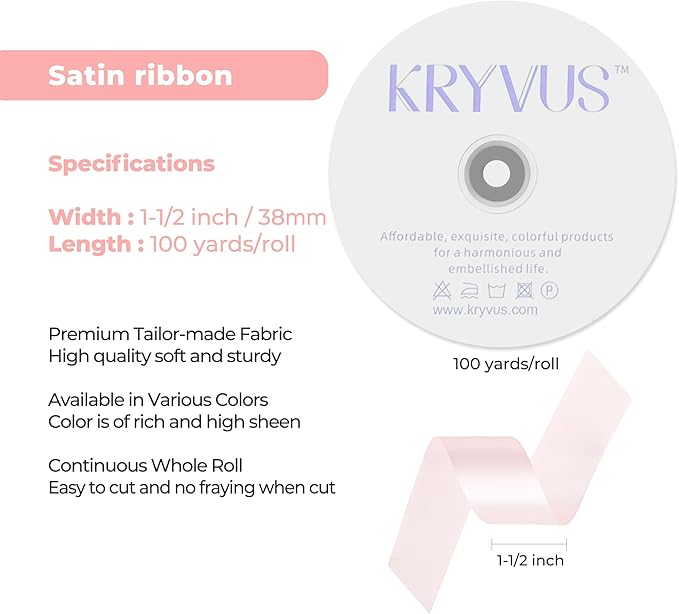 Baby Pink Satin Ribbon 1-1/2 inch X Continuous 100 Yards, Single Face Polyester - Image 3