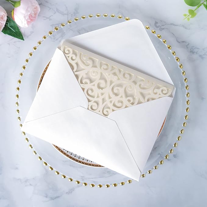 ponatia 5.12 x 7.2 Ivory Laser Cut Wedding Invitations, Trifold Laser Cut - Image 7