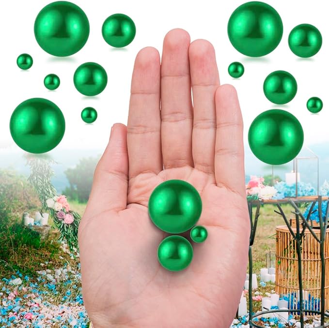 300Pcs Green Polished No Hole Faux Pearl Beads - Image 3