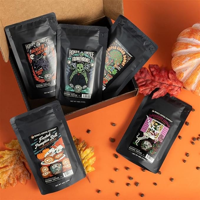 Bones Coffee Company Fall Favorites Pack, 5 Assorted Flavored Coffee Low Acid - Image 3