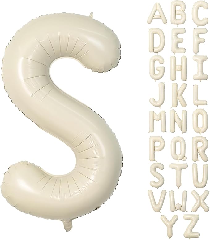 40 Inch Letter Balloons S, Big Custom A-Z Alphabet Foil Name Balloon Cream White by KAINSY
