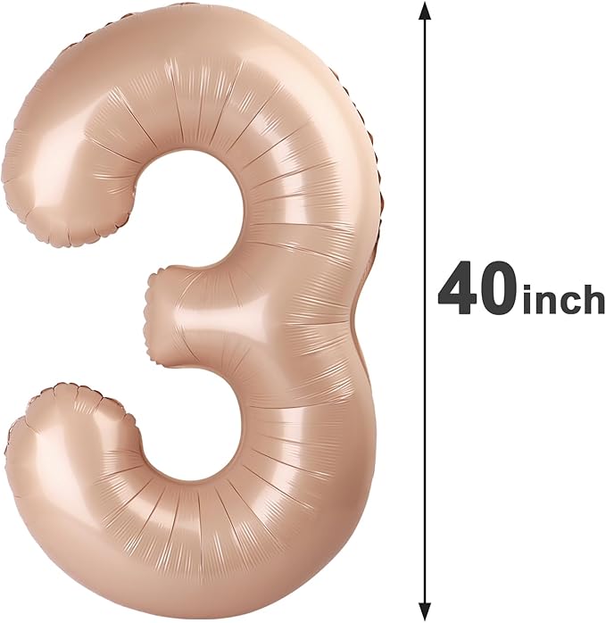 40 Inch Light Brown 3 Large Number Balloon, 3 13 23 30 33 36 Light Brown - Image 2
