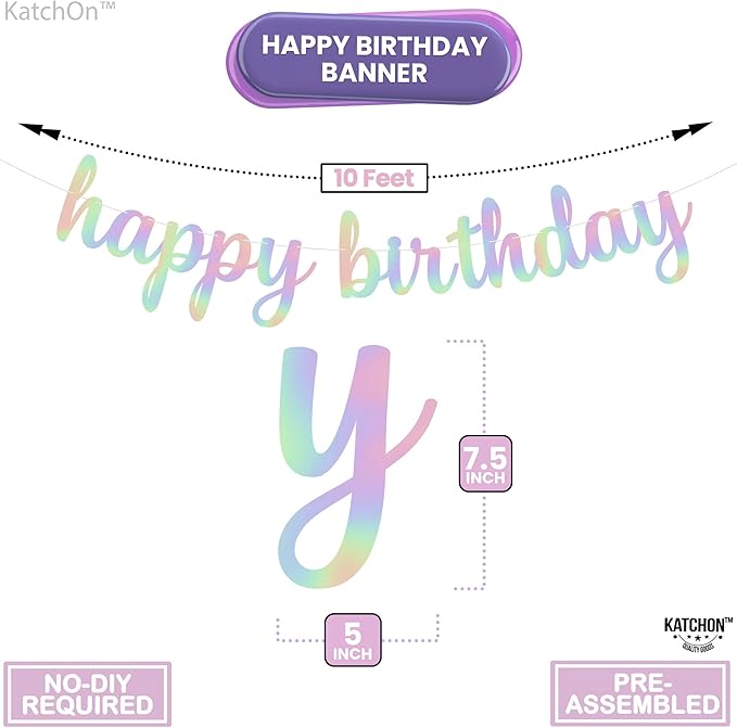 KatchOn, Pre-Strung Iridescent Happy Birthday Banner - Image 2
