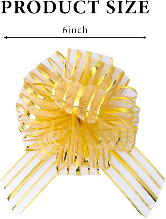 6 Pcs 6 Inch Golden Organza Pull Bow – Perfect - Image 2