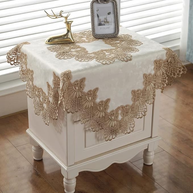 vctops Damask Lace Patchwork Tablecloth Luxury Square Small Table Cover Elegant by vctops
