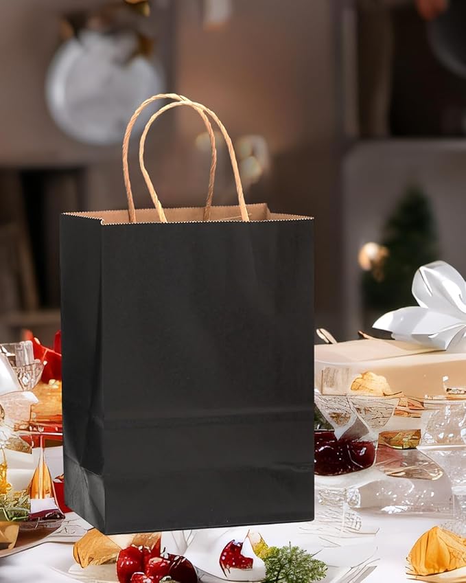 qiqee 50-Packs Black Paper Gift Bags - Image 6
