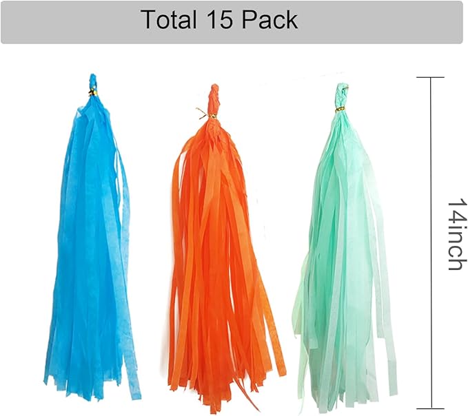 GAKA Orange Blue and Light Green Tissue Paper Tassel, Paper Tassel Garland - Image 2