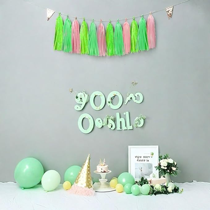 Green Light Green and Pink Tassel Garland Banner Paper Tassels - Image 6