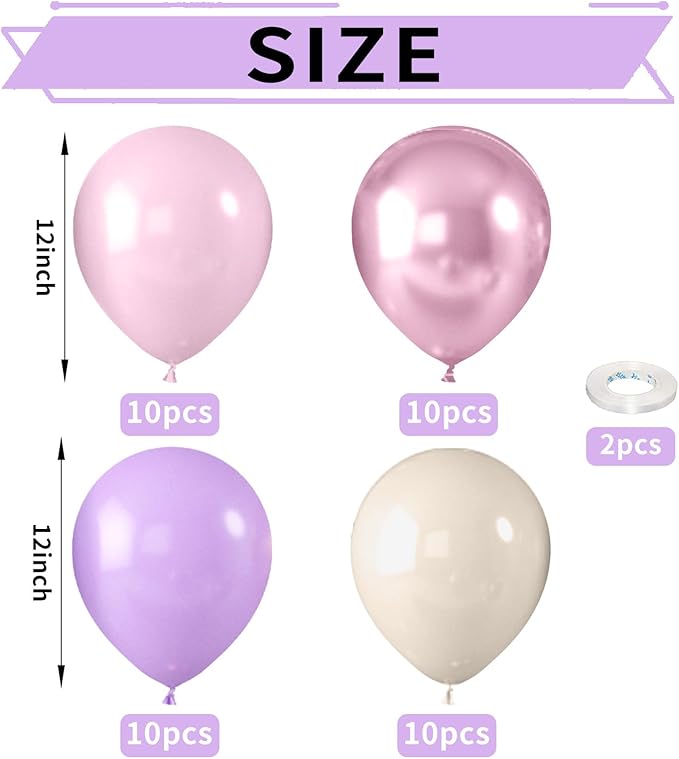 52 PCS 12 Inch Metallic Chrome Pink and Purple Latex Balloons - Image 2