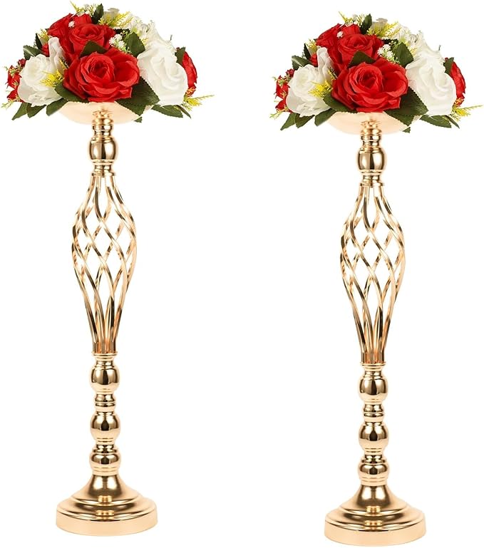 LANLONG 2pcs Metal Gold Candle Holders Road Lead Table Centerpiece Stand Pillar by LANLONG