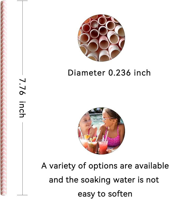 YAOSHENG Pink & Gold Paper Straws Disposable, 100% Biodegradable Multi-Pattern - Image 7