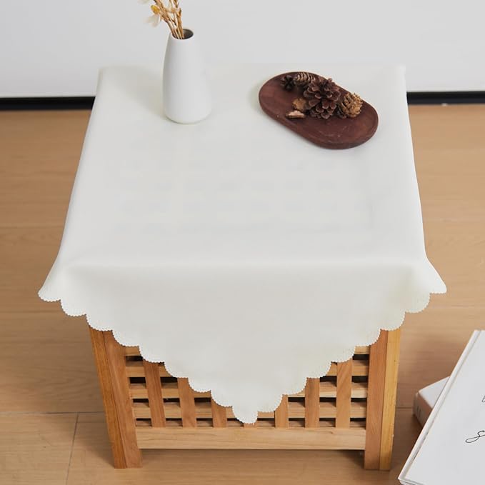 Small Square Beige Tablecloth 24 x 24 Inch Polyester Fabric Washable Table - Image 2