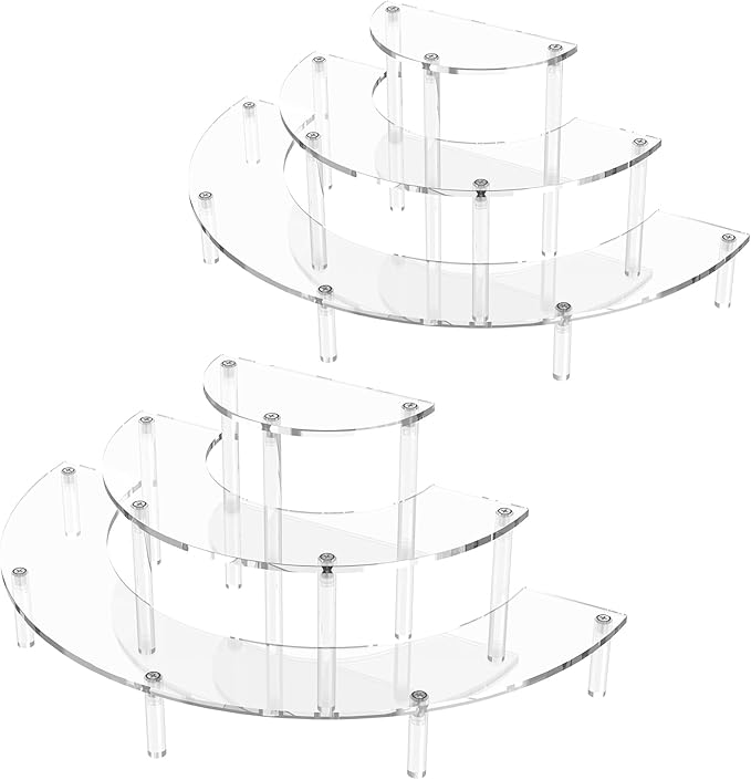 3 Tier Acrylic Display Risers 2 Pack, Half Moon Cupcake Stand, Dessert Stand by Dooiclear