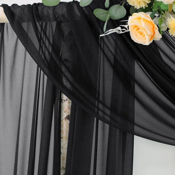 Socomi Black Sheer Gothic Wedding Draping Fabric 29" x 20Ft 1 Panel Outdoor - Image 3