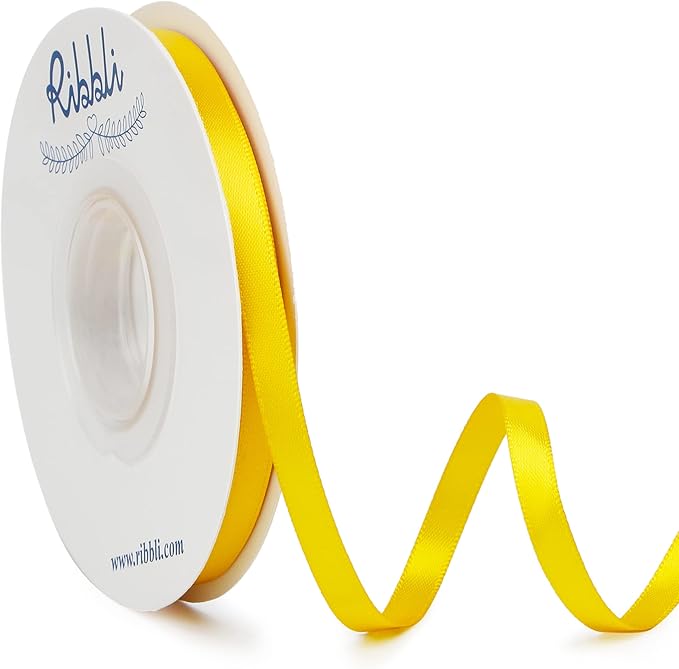 Ribbli Maize Yellow Double Faced Satin Ribbon, 1/4” x Continuous 25 Yards by Ribbli