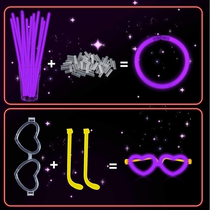 60 Pack 8” Purple Glow Sticks Bulk Bright Glow Sticks - Image 3