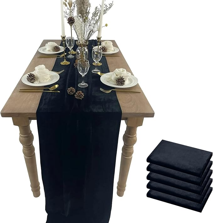 Velvet Table Runner, 5 Pack Luxurious Wedding Reception Decorations Soft Velvet by BTFHOME