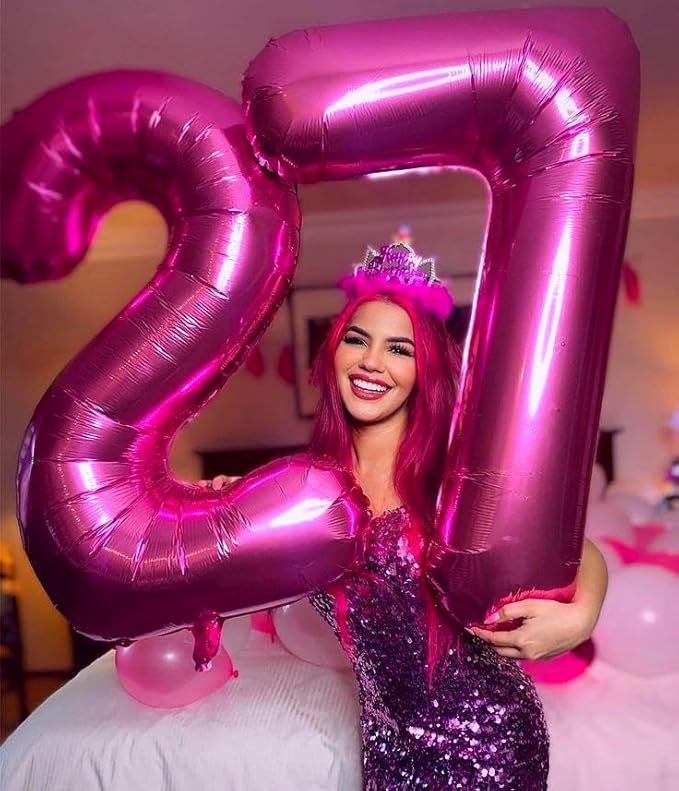 Digital Number 7 Rosy Purple Birthday Balloon 40 Inch, Foil Balloons - Image 4