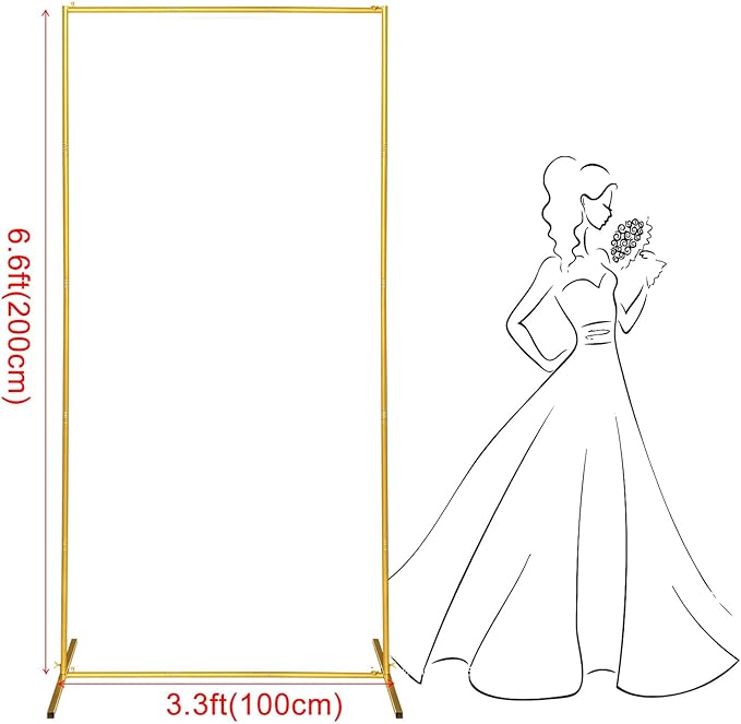 Metal Wedding Arch Backdrop Stand 6.6x3.3 FT Gold Square Balloon Arch Frame - Image 2