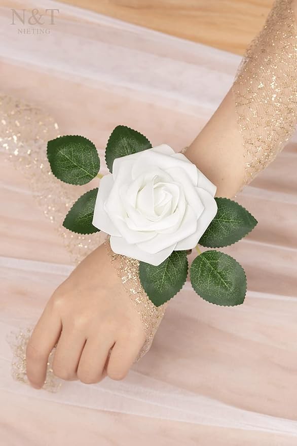 N&T NIETING Artificial Flowers 50pcs Real Touch White Flowers Artificial Roses - Image 4
