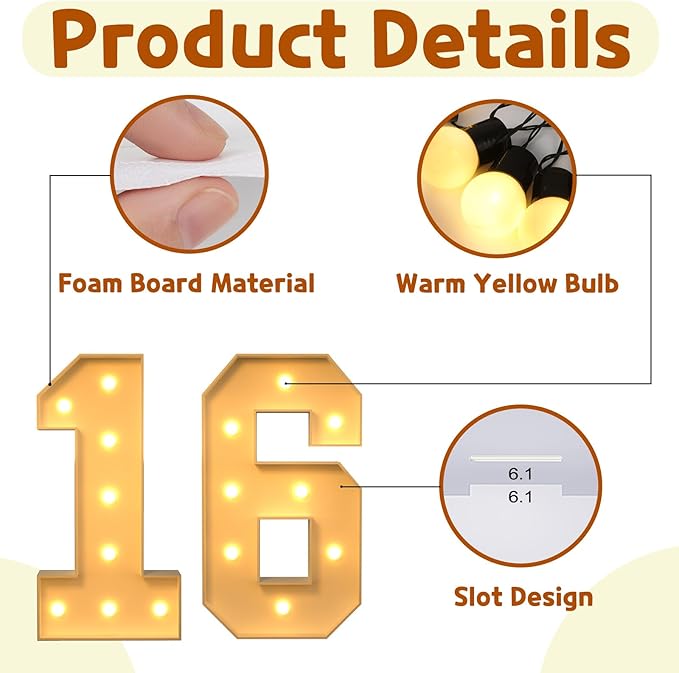 imprsv 3FT Marquee Light Up Numbers, Marquee Numbers 16th Birthday Decorations - Image 4