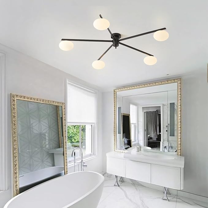 5 Lights Mid Century Modern Black Sputnik Semi Flush Mount Ceiling Light - Image 8