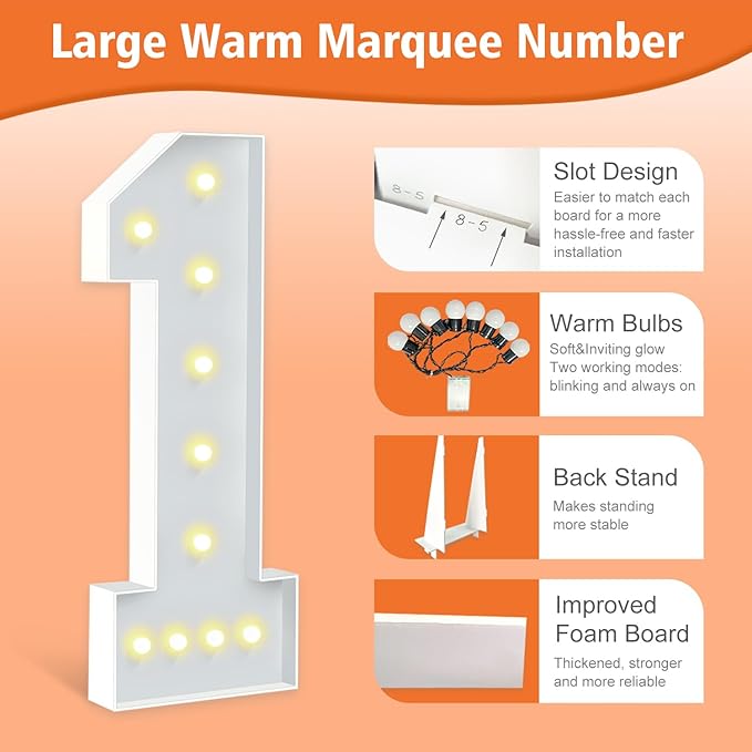 4FT Marquee Light Up Numbers, LED Giant Mosaic Numbers 1 - Image 3