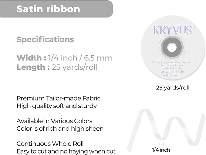 White Satin Ribbon 1/4 inch X Continuous 25 Yards, Single Face Polyester Ribbon - Image 3