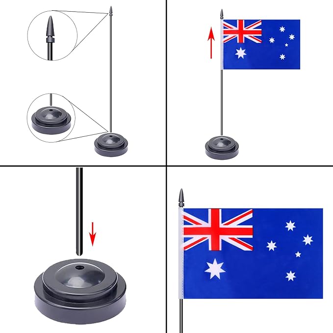 WXTWK 2 Pack Australia Flag Australia Deluxe Desk Flag Set - Image 3