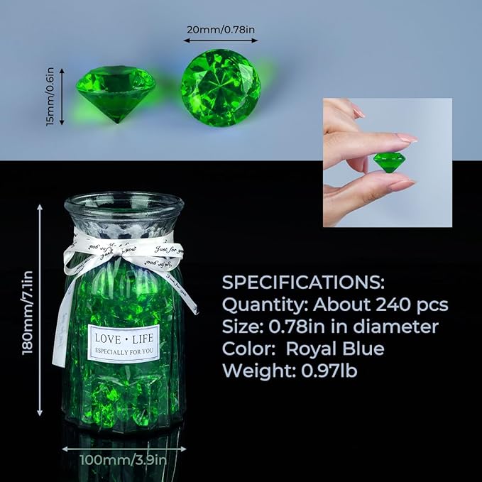Acrylic Diamond Fake Gems Vase Filler, Babenest 240pcs 3/4 Inch Faux Diamonds - Image 3