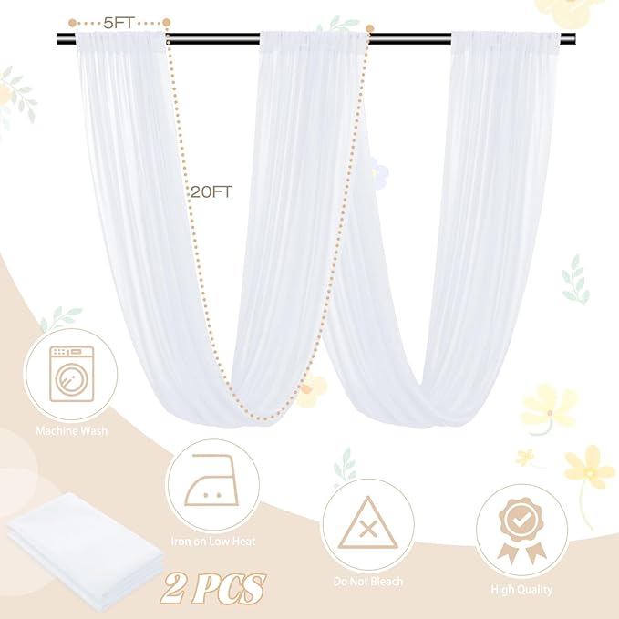 Ceiling Drapes Wedding Arch Draping Fabric White 5FTx20FT 2 Panels Arch - Image 4