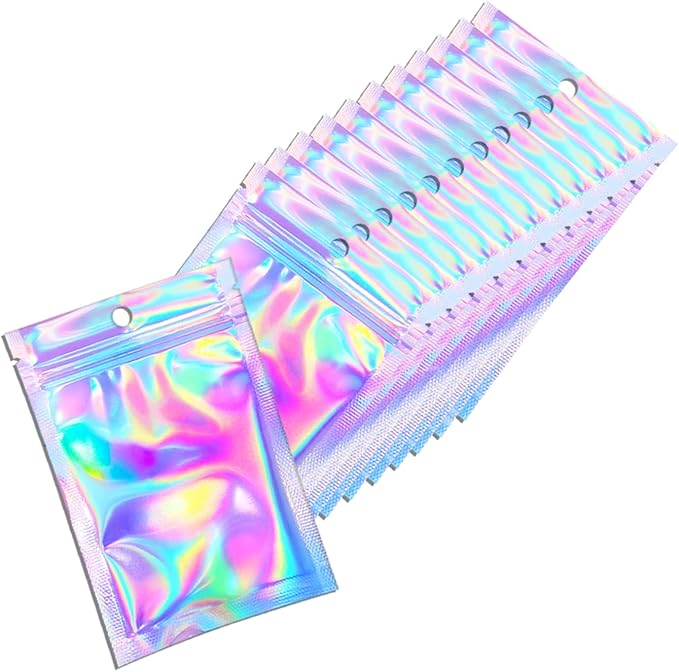 100 Pcs Holographic Resealable Packaging Bags by Trunple