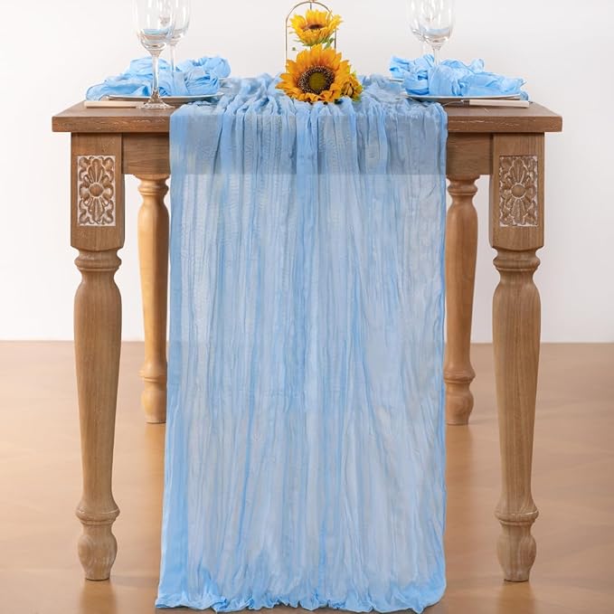 Baby Blue Cheesecloth Table Runner Fall Table Runner Boho Gauze 120 Inches - Image 4