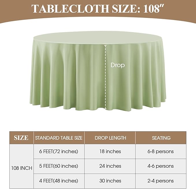 Round Tablecloth 2 Pack 108 Inch Sage Green Tablecloths Washable Decorative - Image 2