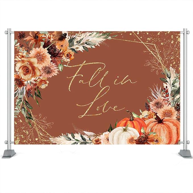 Mocsicka Fall in Love Bridal Shower Backdrop Boho Autumn Leaves Pumpkin Bride - Image 7