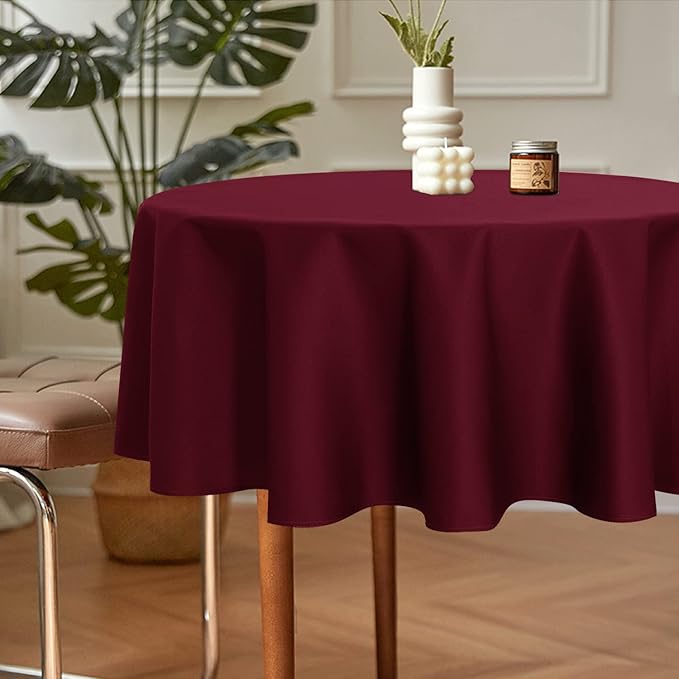 sancua 2 Pack Round Tablecloth 60 Inch Burgundy, Stain and Wrinkle Resistant - Image 2