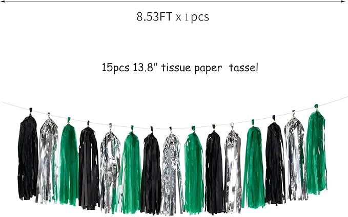 Black Green Silver Tassel Garland - Image 3
