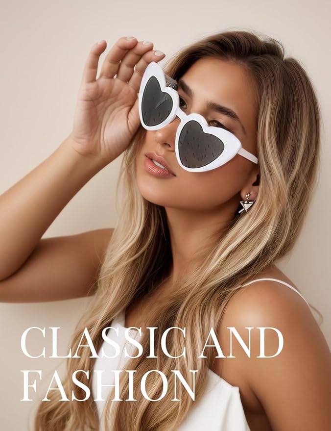 8 Pack Heart Sunglasses Vintage Cat Eye Heart Glasses Retro Bachelorette Bride - Image 6